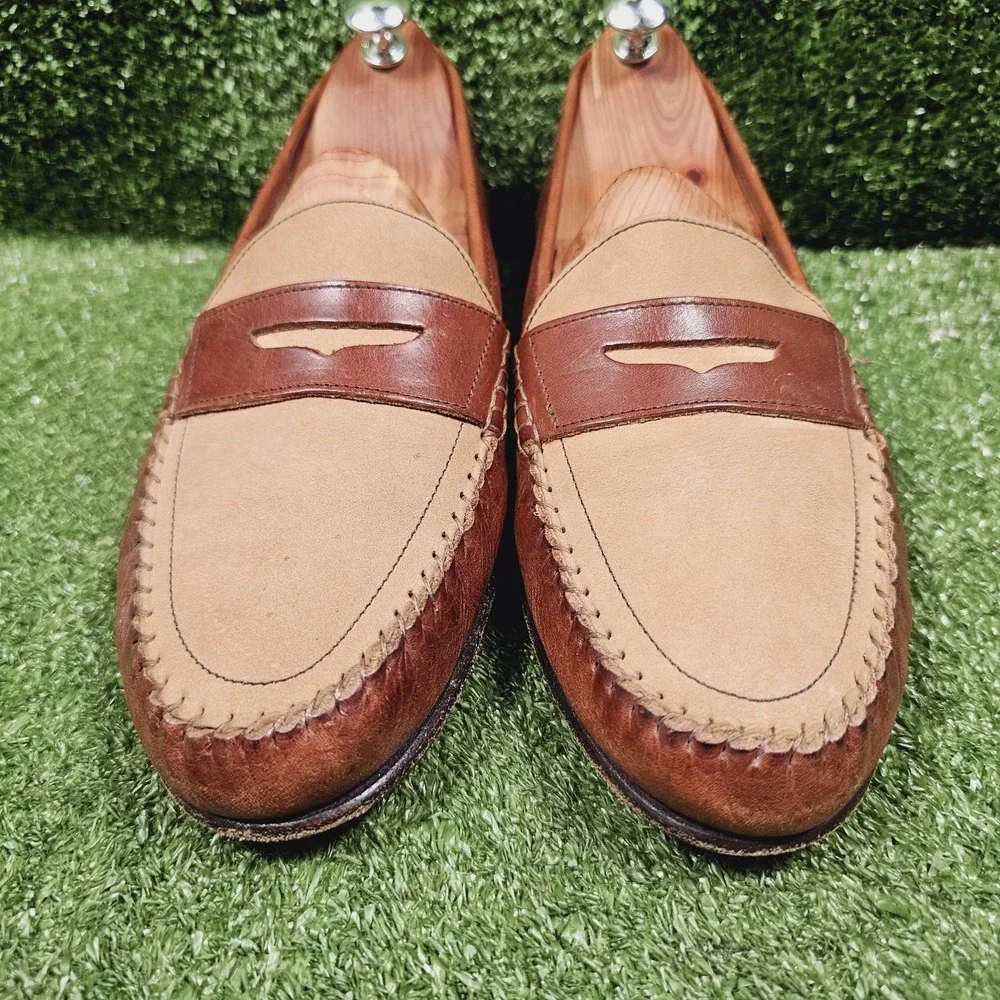 Bragano Italy Two Tone Brown Leather Slip On Penny Loafers Mens Size 11 M